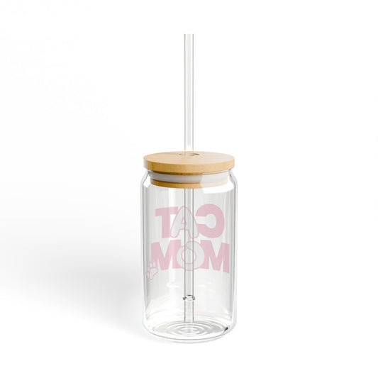 Cat mom pink Sipper Glass