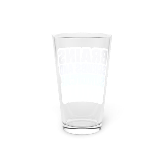 Brains, scrubs and surgical skills blue Beer Glass