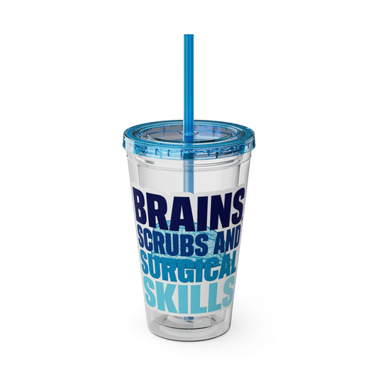 Brains, scrubs and surgical skills blue Clear Insulated Cup