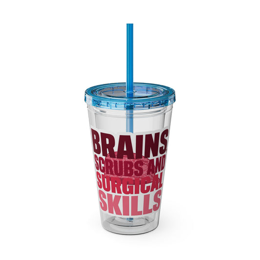 Brains, scrubs and surgical skills pink Clear Insulated Cup