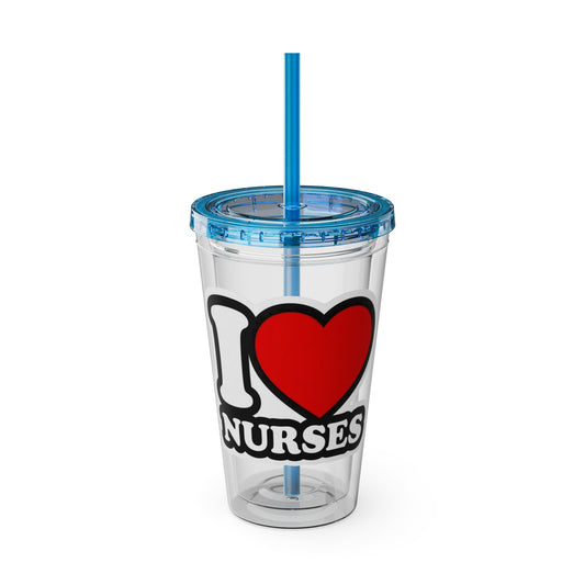 I love nurses faux sticker Clear Insulated Cup