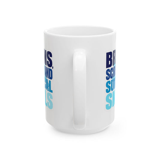 Brains, scrubs and surgical skills blue Mug
