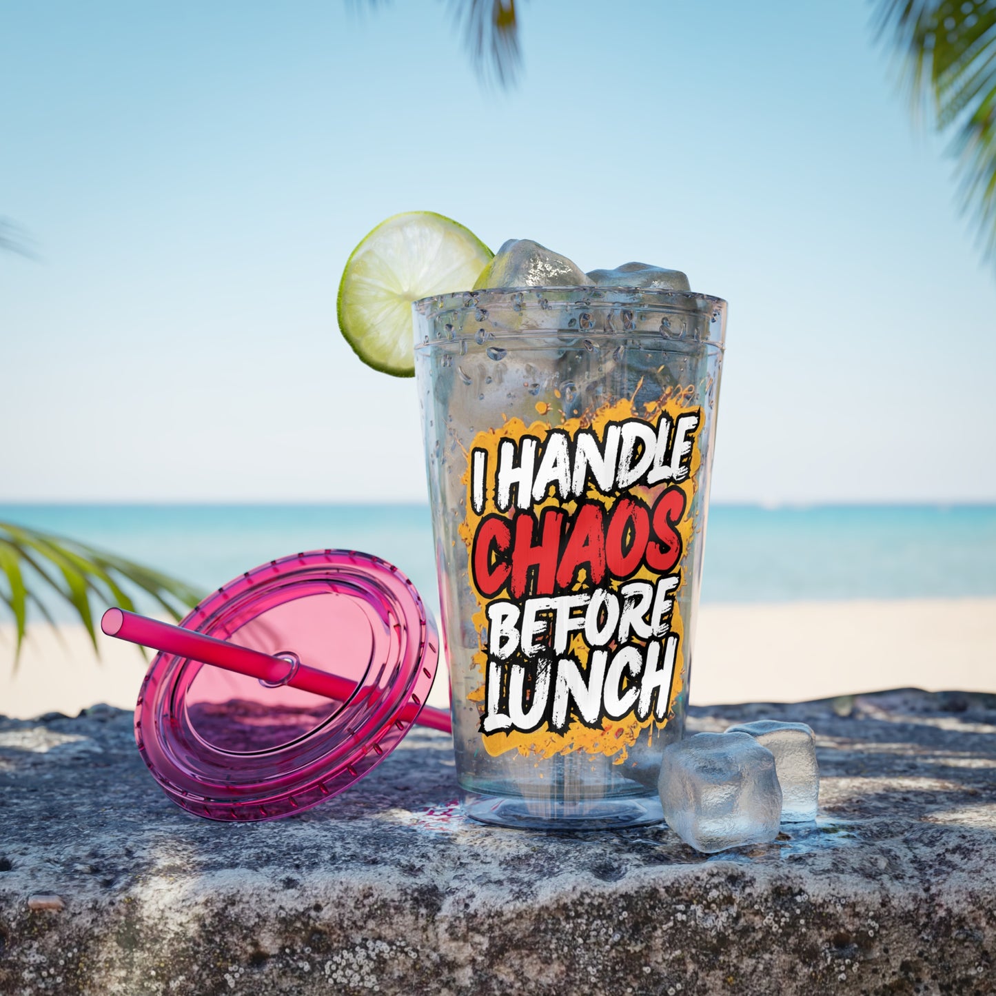 I handle chaos before lunch Clear Insulated Cup