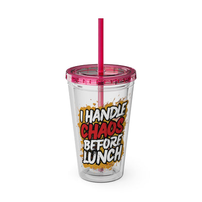 I handle chaos before lunch Clear Insulated Cup