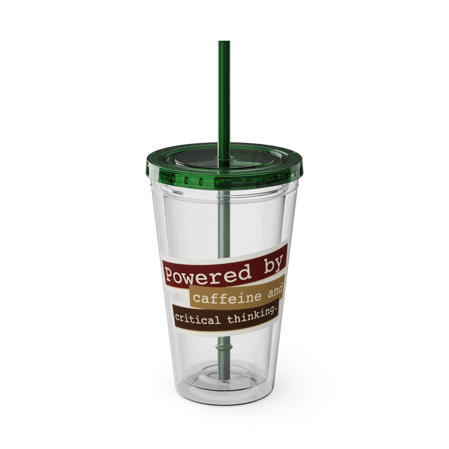 Powered by caffeine and critical thinking Clear Insulated Cup