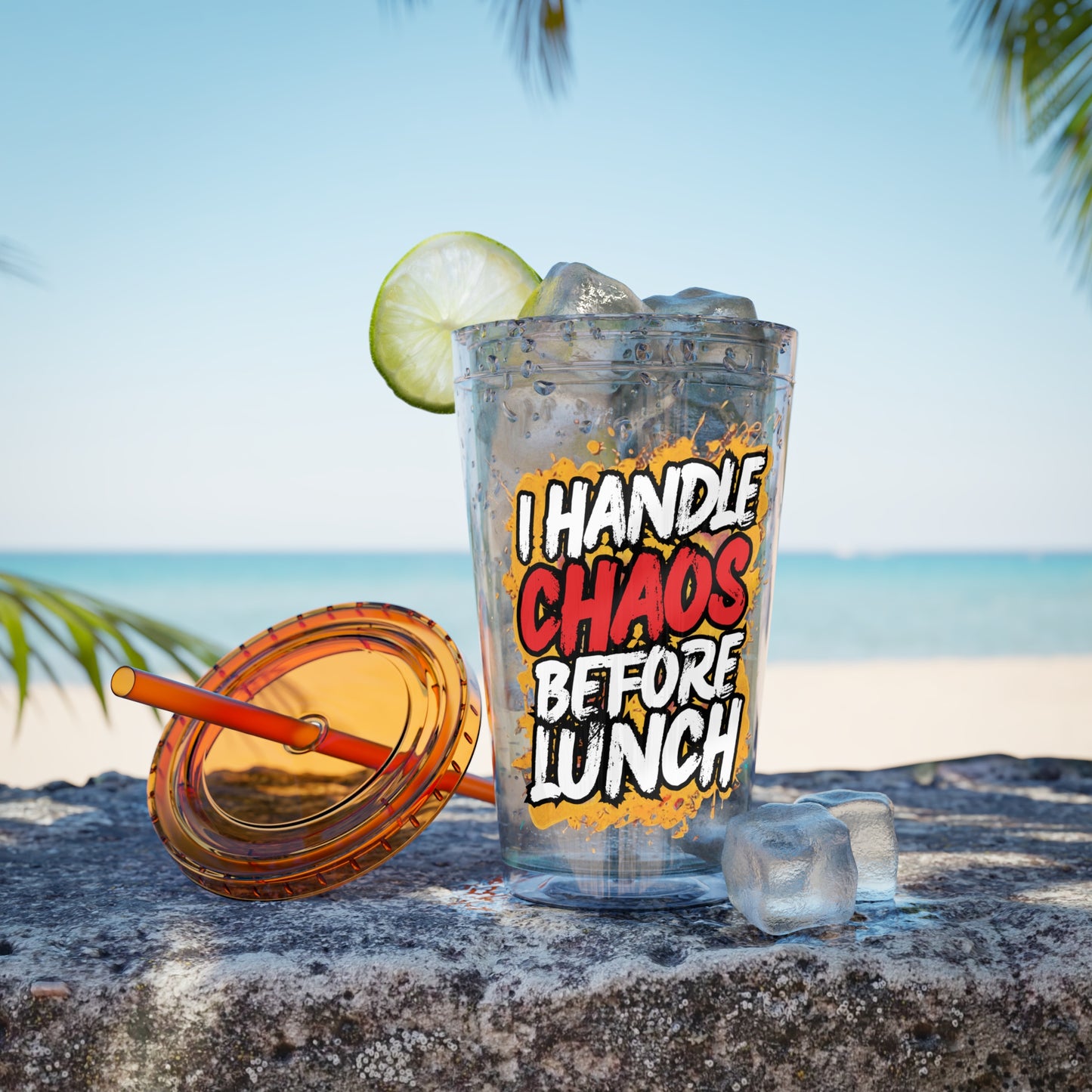 I handle chaos before lunch Clear Insulated Cup