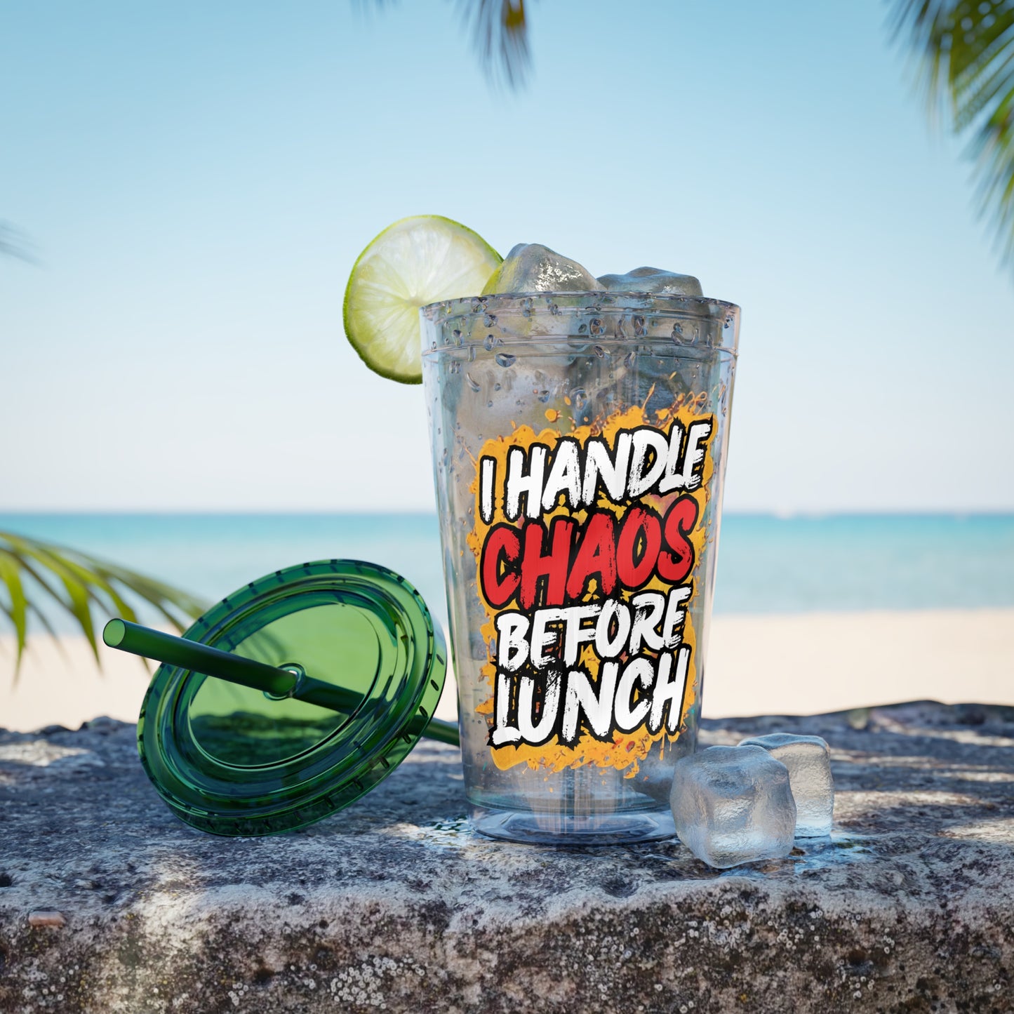I handle chaos before lunch Clear Insulated Cup