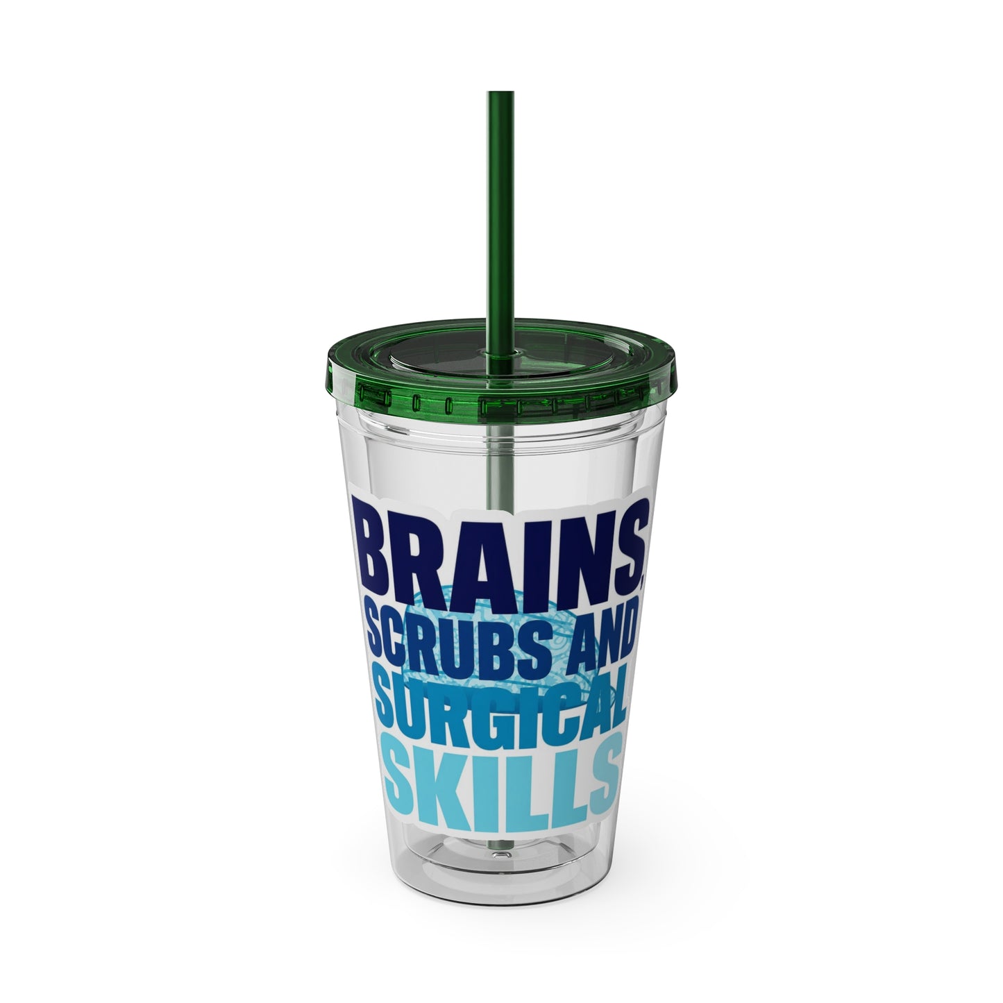 Brains, scrubs and surgical skills blue Clear Insulated Cup