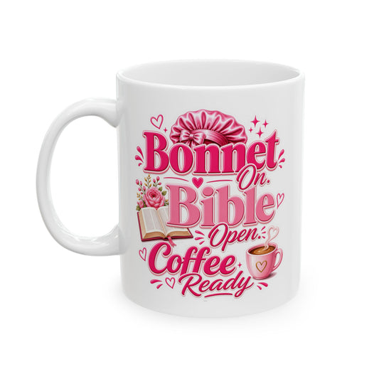 Bonnet on, Bible open, coffee ready Mug