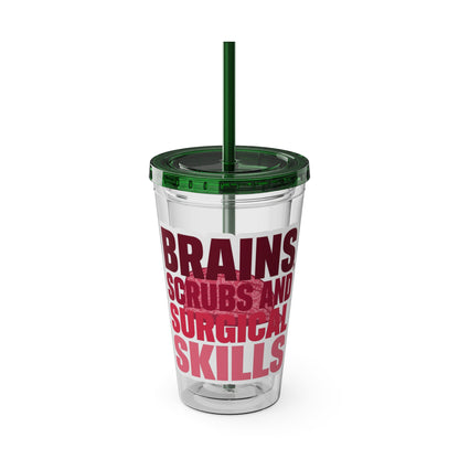Brains, scrubs and surgical skills pink Clear Insulated Cup