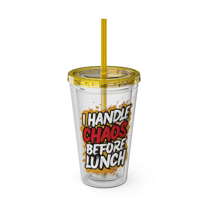 I handle chaos before lunch Clear Insulated Cup