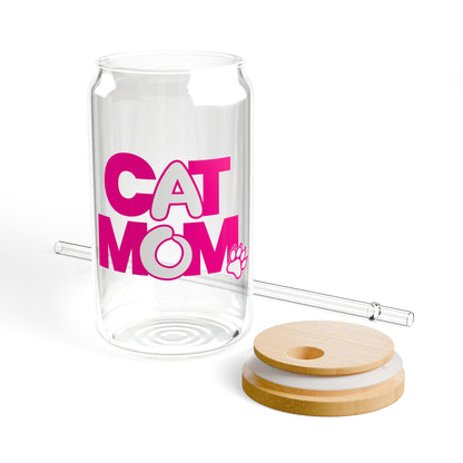 Cat mom pink Sipper Glass