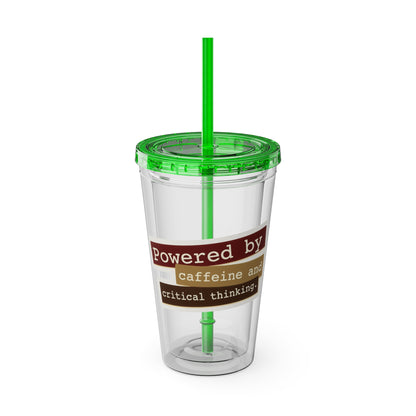 Powered by caffeine and critical thinking Clear Insulated Cup