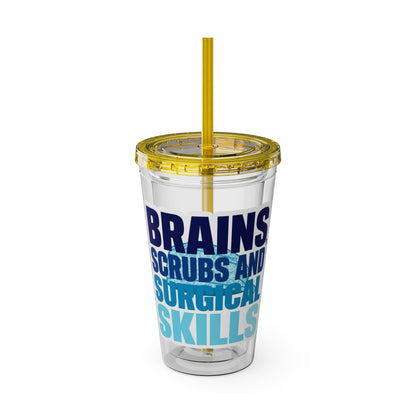 Brains, scrubs and surgical skills blue Clear Insulated Cup