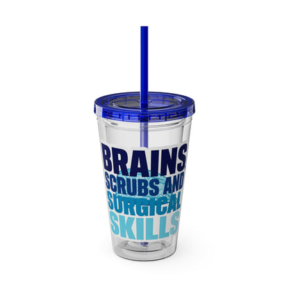 Brains, scrubs and surgical skills blue Clear Insulated Cup