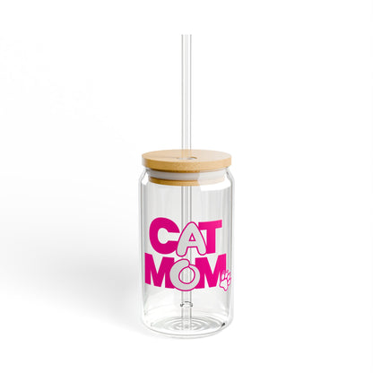 Cat mom pink Sipper Glass