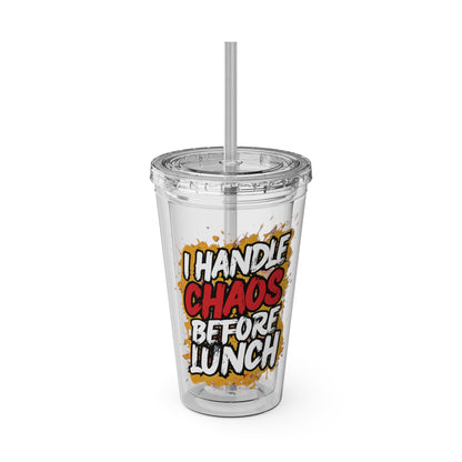 I handle chaos before lunch Clear Insulated Cup