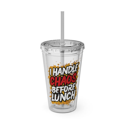 I handle chaos before lunch Clear Insulated Cup