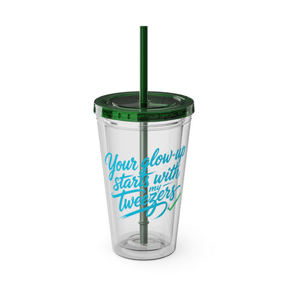 Your glow up starts with my tweezers Clear Insulated Cup