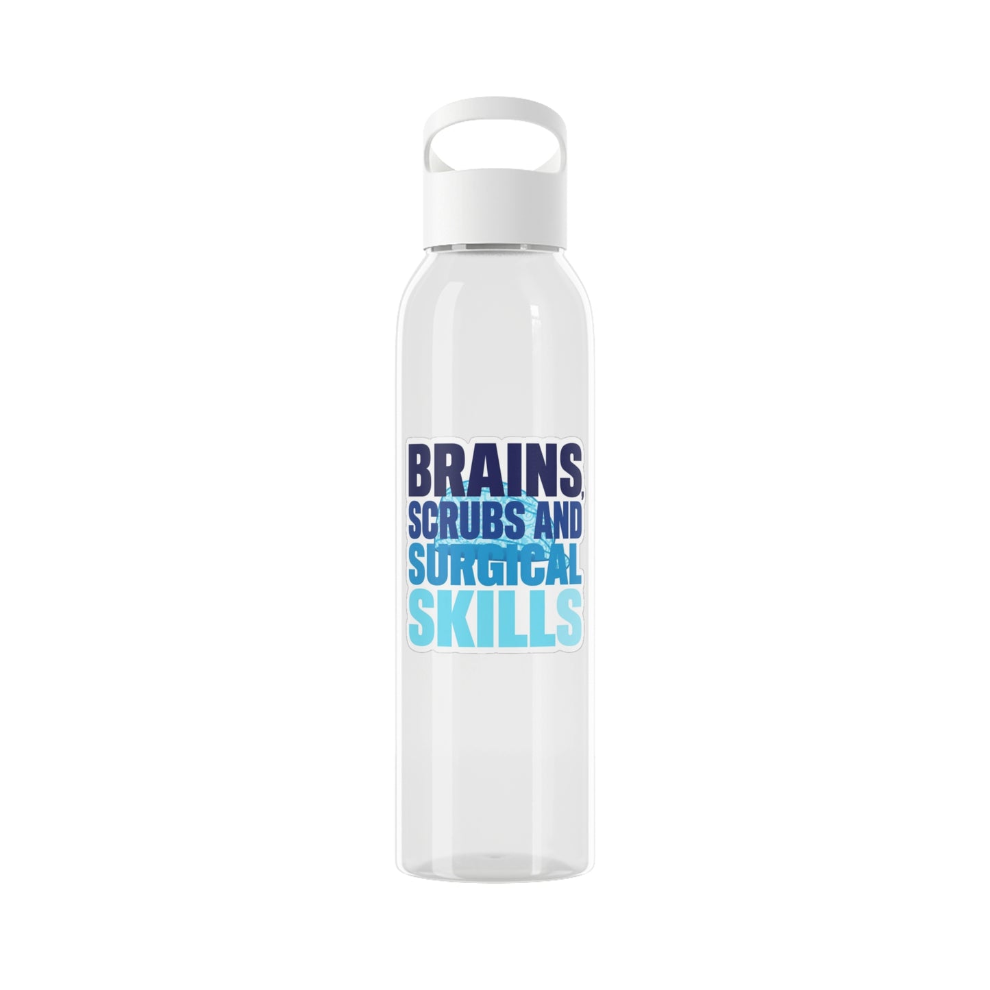 Brains, scrubs and surgical skills blue Water Bottle