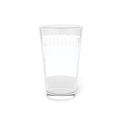 Brains, scrubs and surgical skills blue Beer Glass