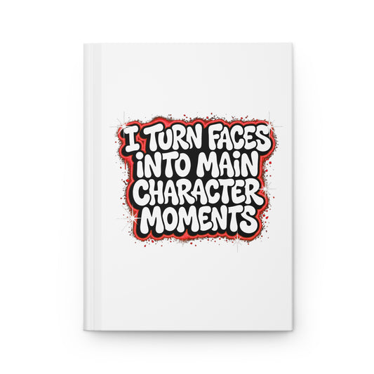 I turn faces into main character moments Hardcover Journal
