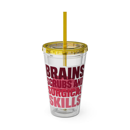 Brains, scrubs and surgical skills pink Clear Insulated Cup