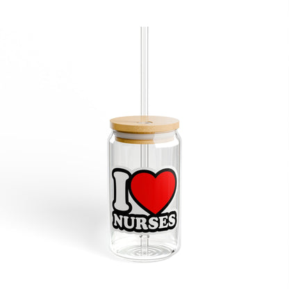 I love nurses faux sticker Sipper Glass