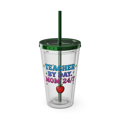 Teacher by day mom 24/7 Clear Insulated Cup
