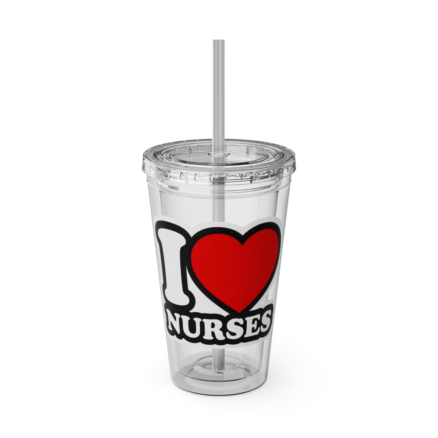 I love nurses faux sticker Clear Insulated Cup