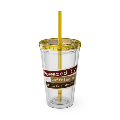 Powered by caffeine and critical thinking Clear Insulated Cup