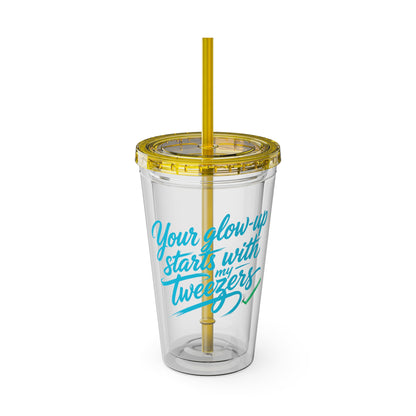 Your glow up starts with my tweezers Clear Insulated Cup