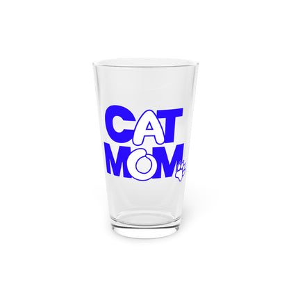 Cat mom blue Beer Glass