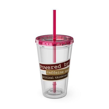 Powered by caffeine and critical thinking Clear Insulated Cup