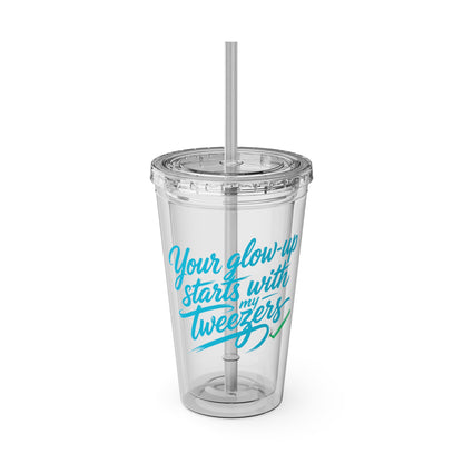 Your glow up starts with my tweezers Clear Insulated Cup