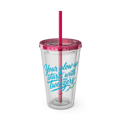 Your glow up starts with my tweezers Clear Insulated Cup