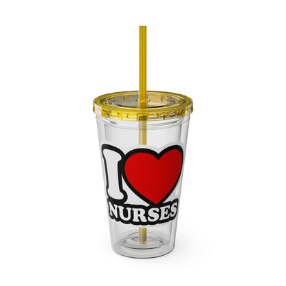 I love nurses faux sticker Clear Insulated Cup