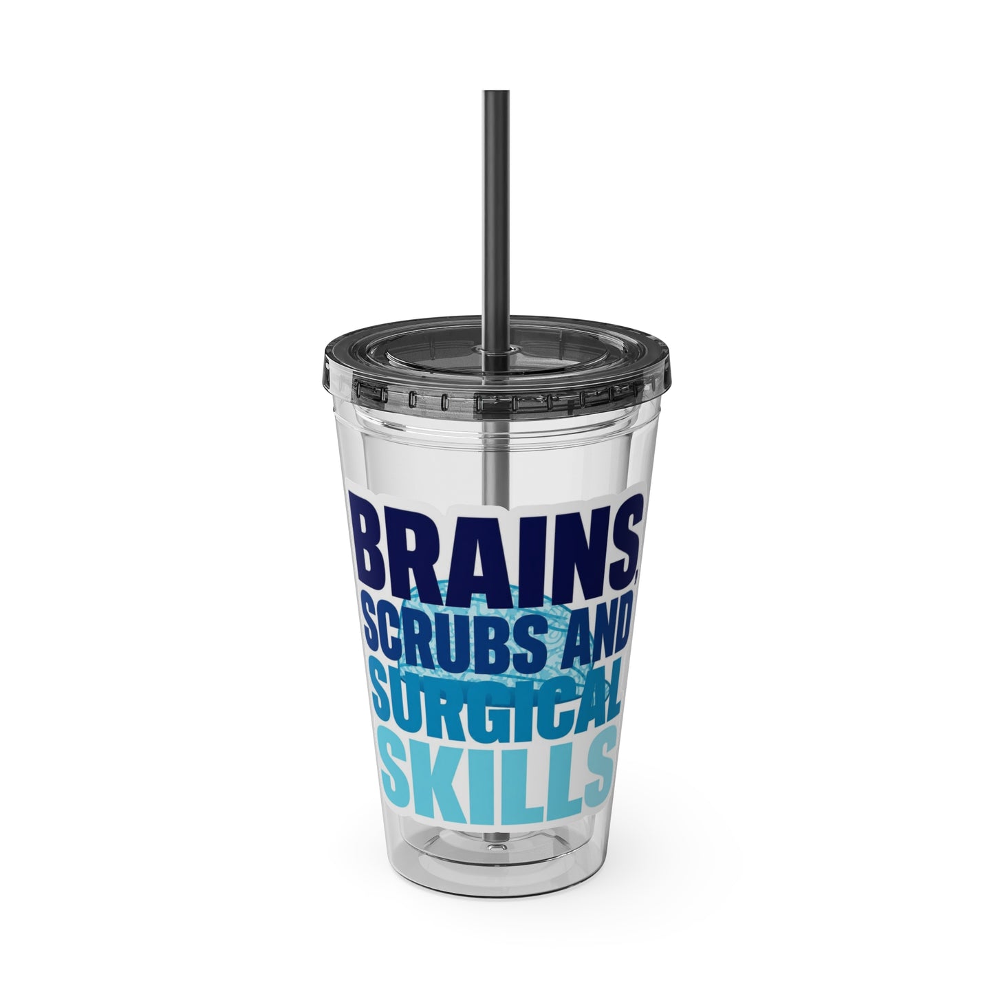 Brains, scrubs and surgical skills blue Clear Insulated Cup