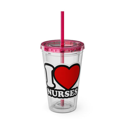 I love nurses faux sticker Clear Insulated Cup