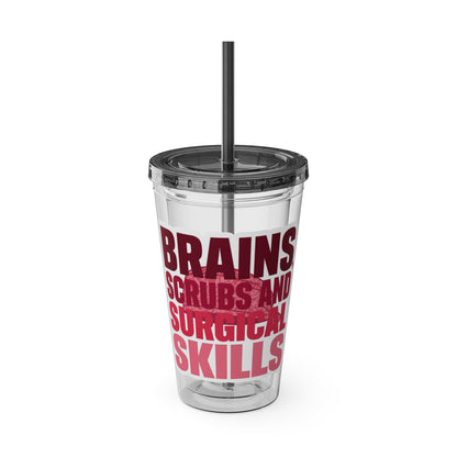 Brains, scrubs and surgical skills pink Clear Insulated Cup