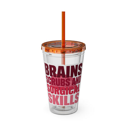 Brains, scrubs and surgical skills pink Clear Insulated Cup